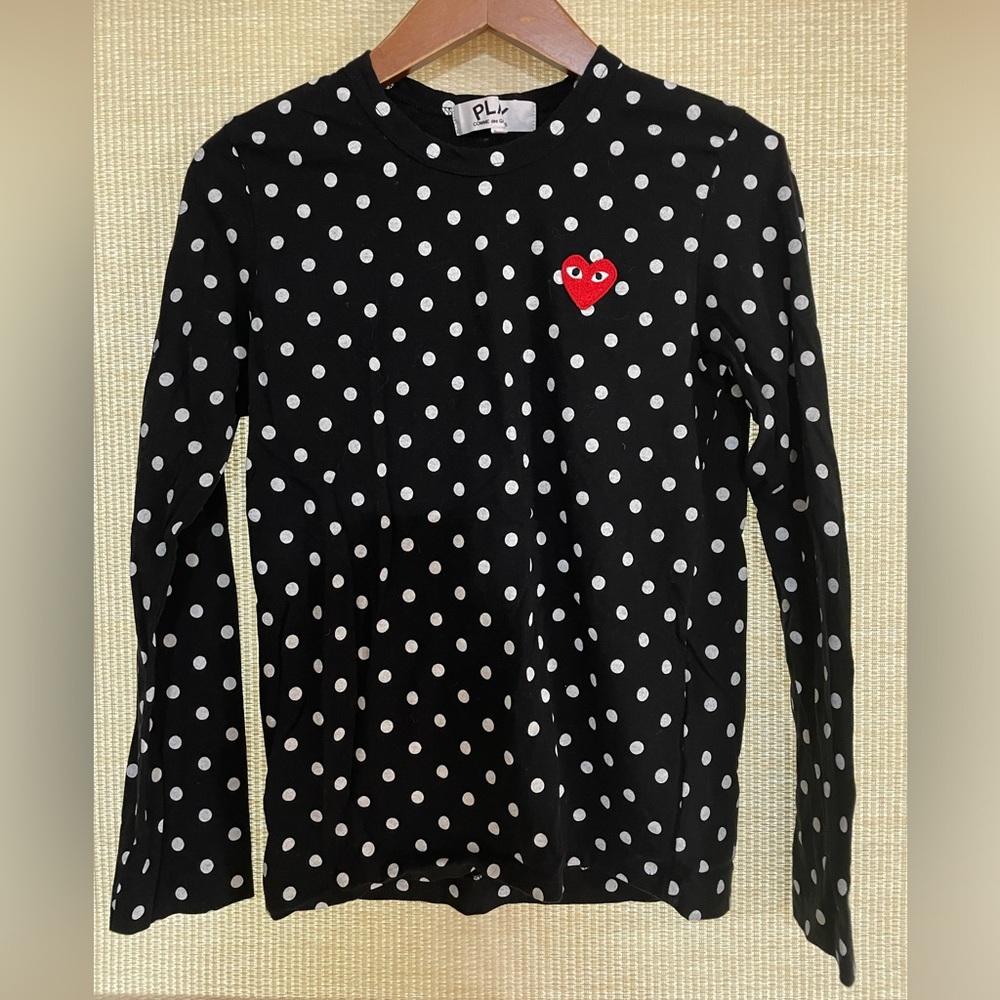 Comme des Garcons Kids Black Tee with White Polka Dots